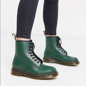 Dr. Martens 1460 Leather Flat Ankle Boots in Green